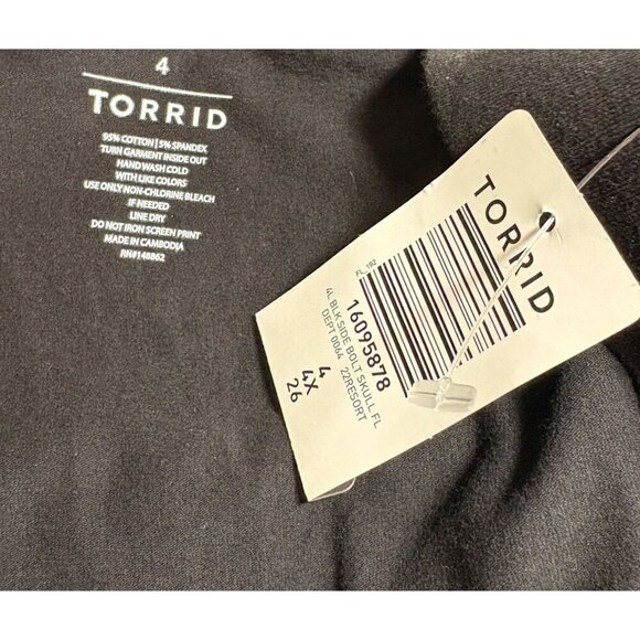 Torrid +4 Black Stretch Waist Skull Graphic Down Sides Cotton Premium Leggings - Picture 6 of 6